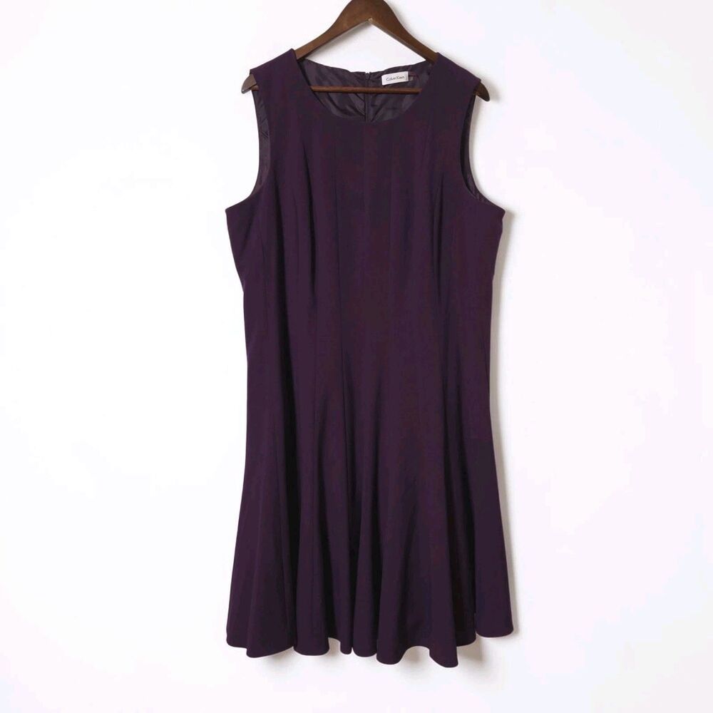 Calvin Klein Dress Womens 18W Purple Pleated Fit & Flare Paneled Sleeveless